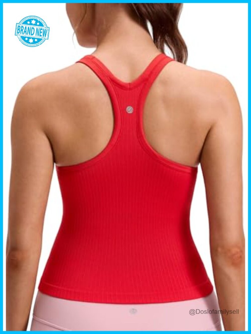 Seamless Ribbed Racerback Tank Top with Built-In Bra, Y-Back Athletic